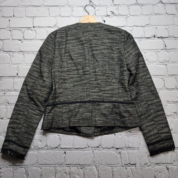 Vince Boucle Black White Leather Contrast Full Zip Jacket NWT Size 8 - Picture 10 of 13